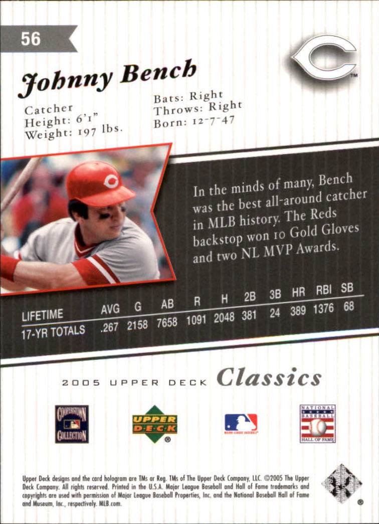 2005 Upper Deck Classics #56 Johnny Bench back image