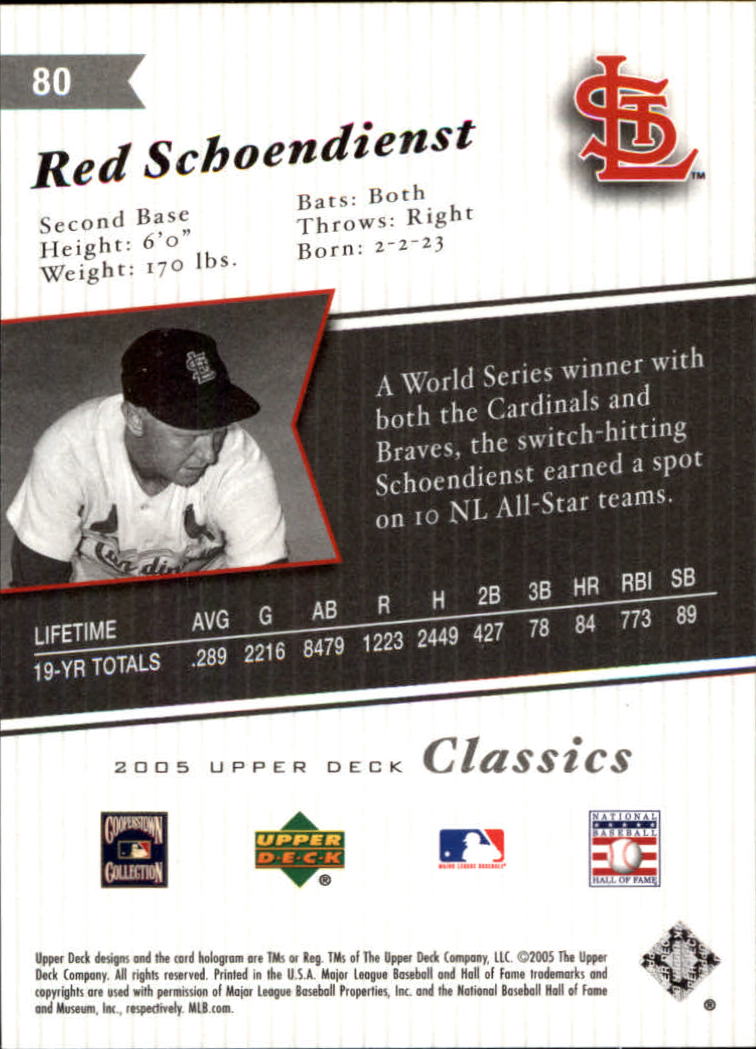 2005 Upper Deck Classics #80 Red Schoendienst back image