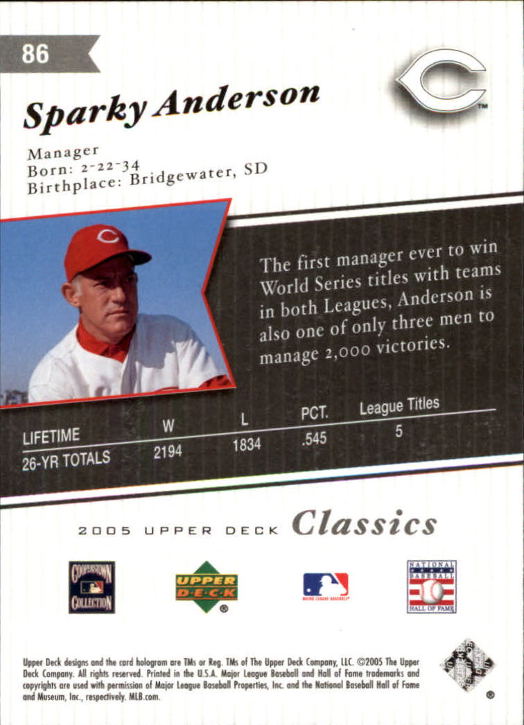 2005 Upper Deck Classics #86 Sparky Anderson back image