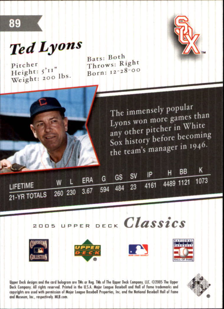 2005 Upper Deck Classics #89 Ted Lyons back image