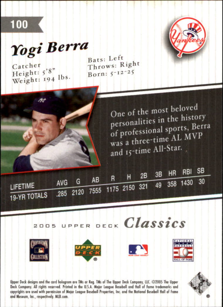 2005 Upper Deck Classics #100 Yogi Berra back image