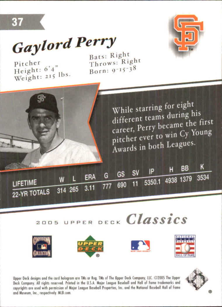 2005 Upper Deck Classics Gold #37 Gaylord Perry back image