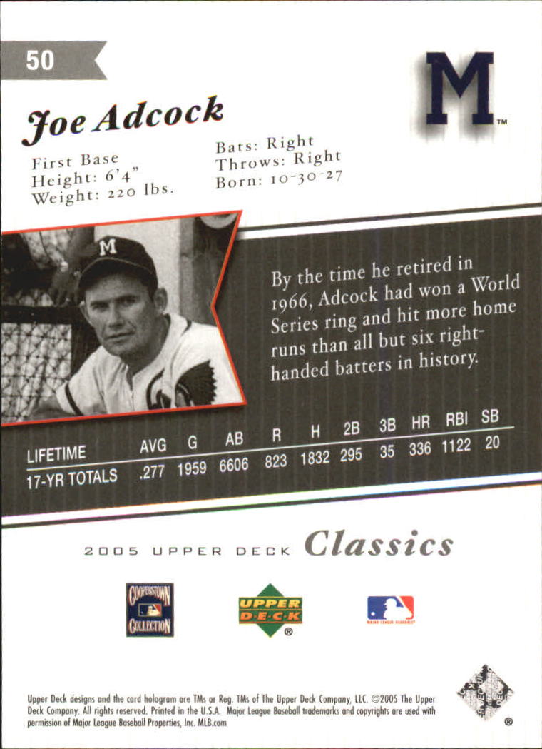 2005 Upper Deck Classics Silver #50 Joe Adcock back image