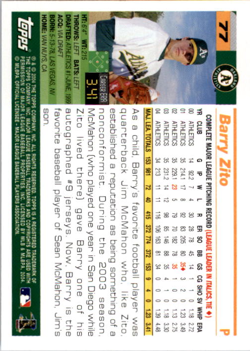 2005 Topps #77 Barry Zito back image