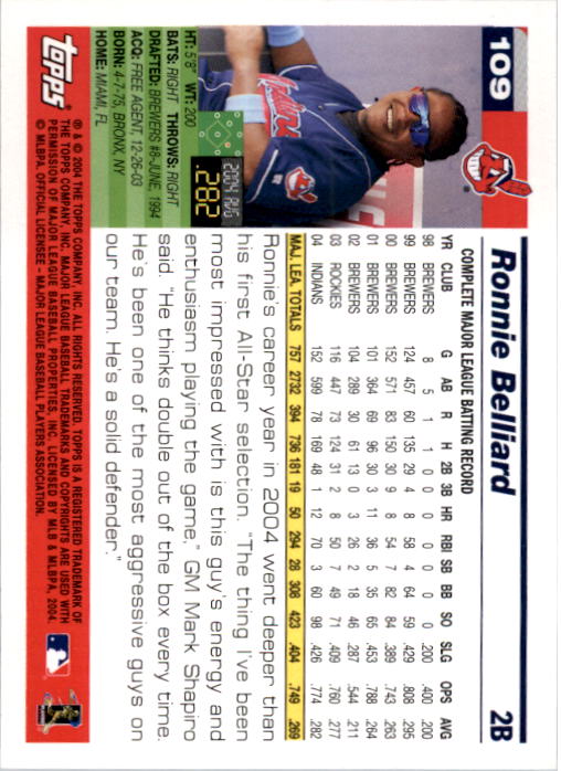 2005 Topps #109 Ronnie Belliard back image
