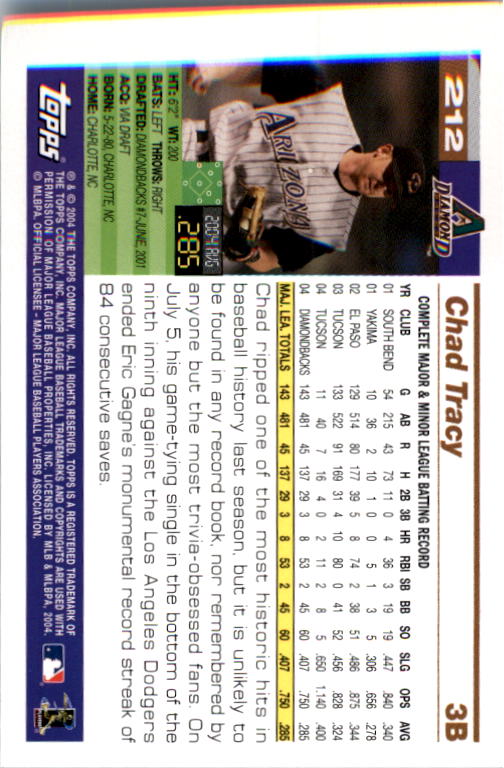 2005 Topps #212 Chad Tracy back image