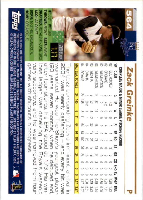 ZACK GREINKE 2005 DONRUSS TEAM HEROES BASEBALL CARD # 157 G1400