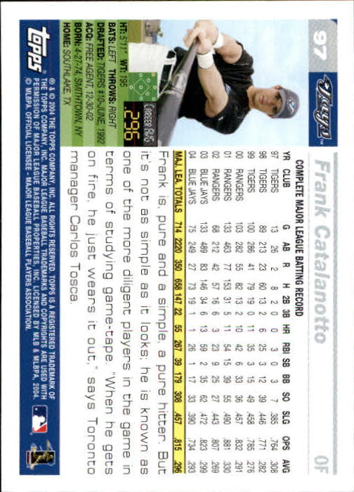 2005 Topps 1st Edition #97 Frank Catalanotto back image