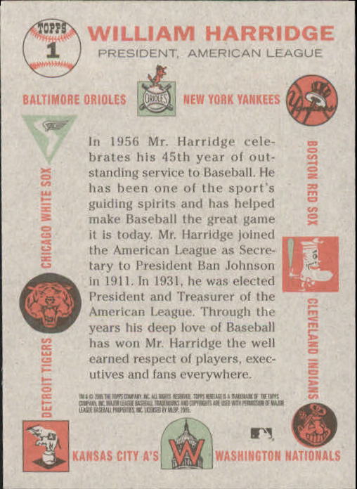 2005 Topps Heritage #1 Will Harridge back image