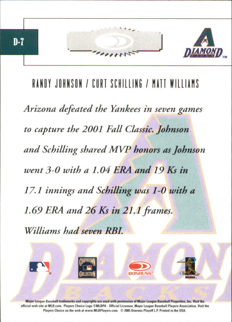 2005 Throwback Threads Dynasty #7 Randy/Schilling/M.Will back image