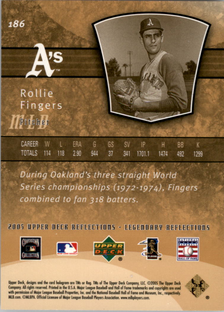 2005 Reflections #186 Rollie Fingers LGD back image