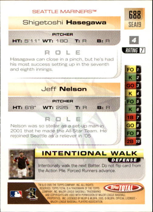 2005 Topps Total #688 J.Nelson/S.Hasegawa back image