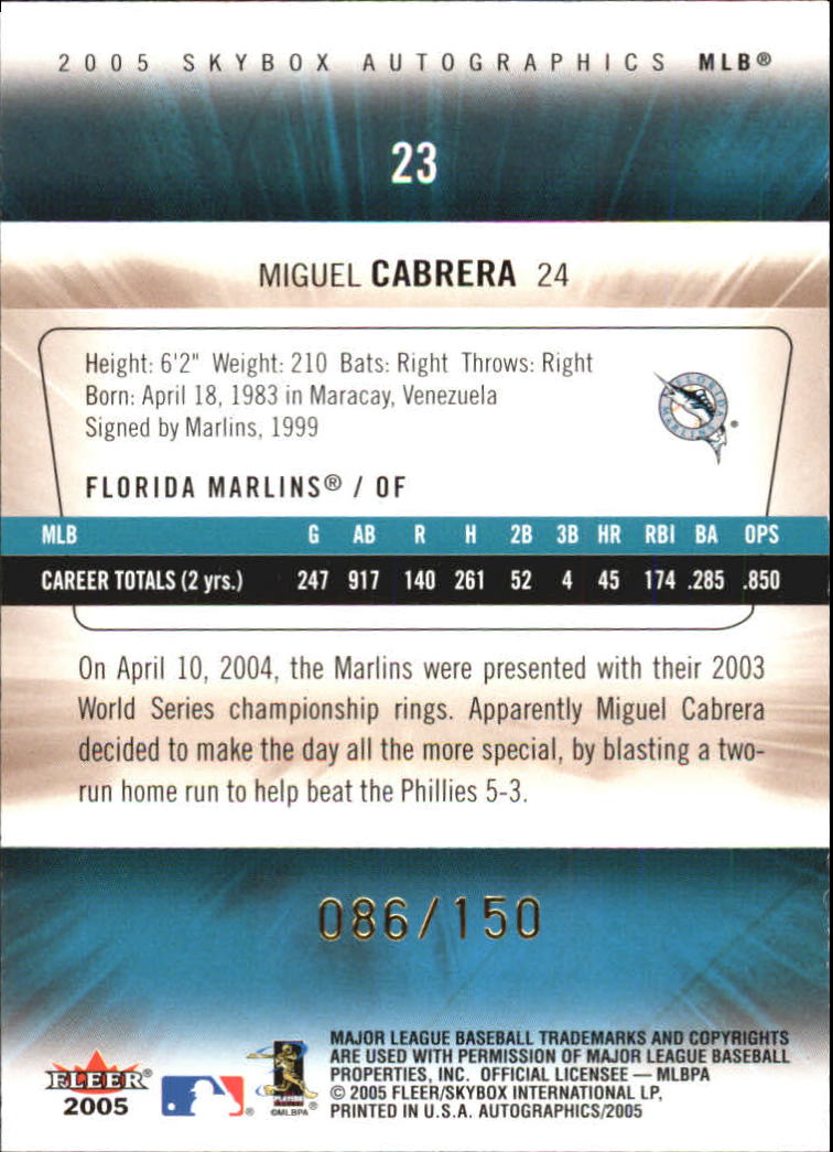 2005 SkyBox Autographics Insignia #23 Miguel Cabrera back image