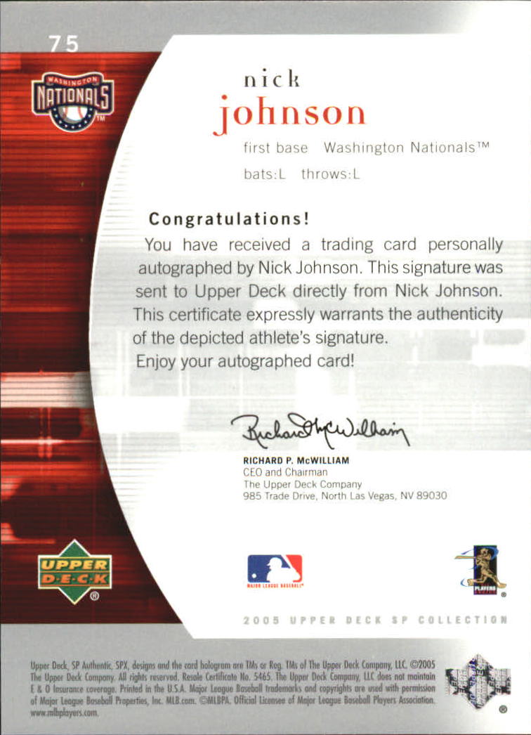 2005 SP Authentic Signature #75 Nick Johnson/550 back image