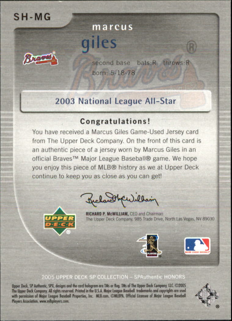 2005 SP Authentic Honors #MG Marcus Giles back image