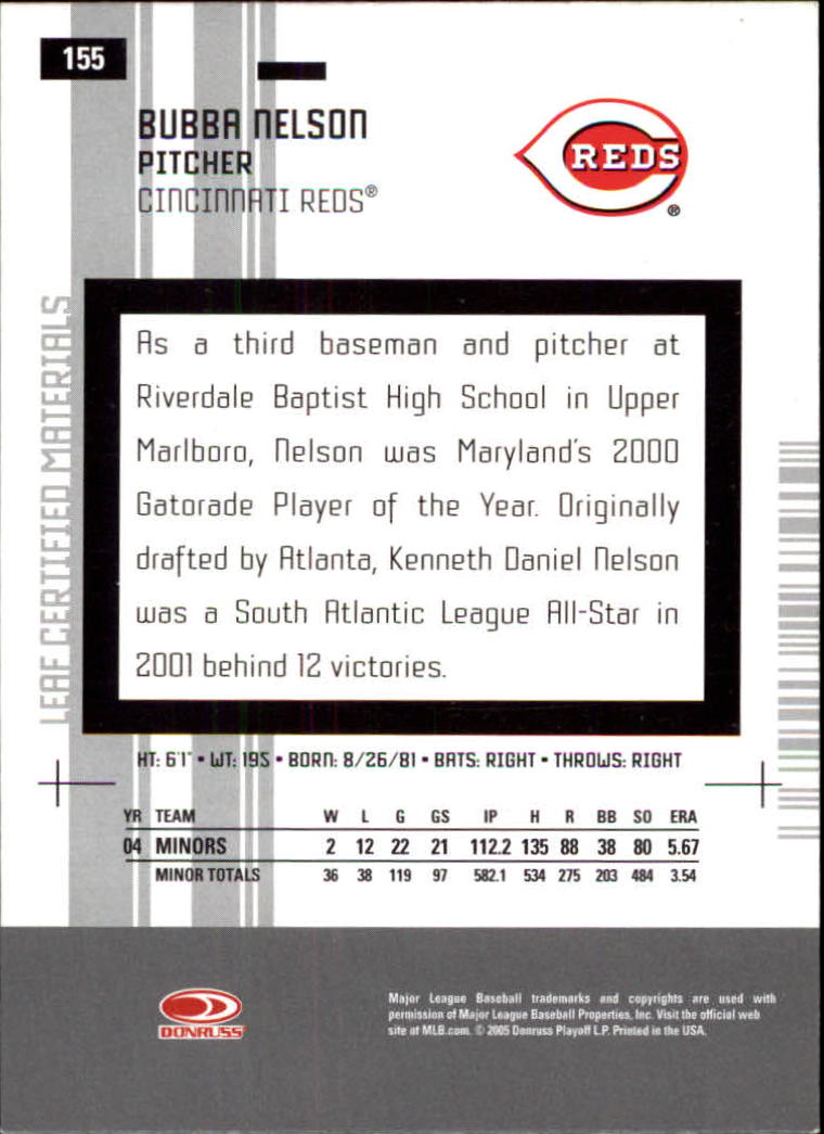 2005 Leaf Certified Materials #155 Bubba Nelson back image
