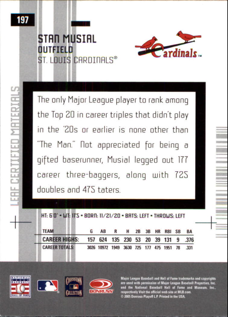 2005 Leaf Certified Materials #197 Stan Musial LGD back image