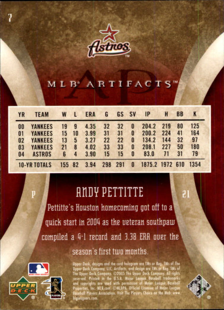 2005 Artifacts #7 Andy Pettitte back image