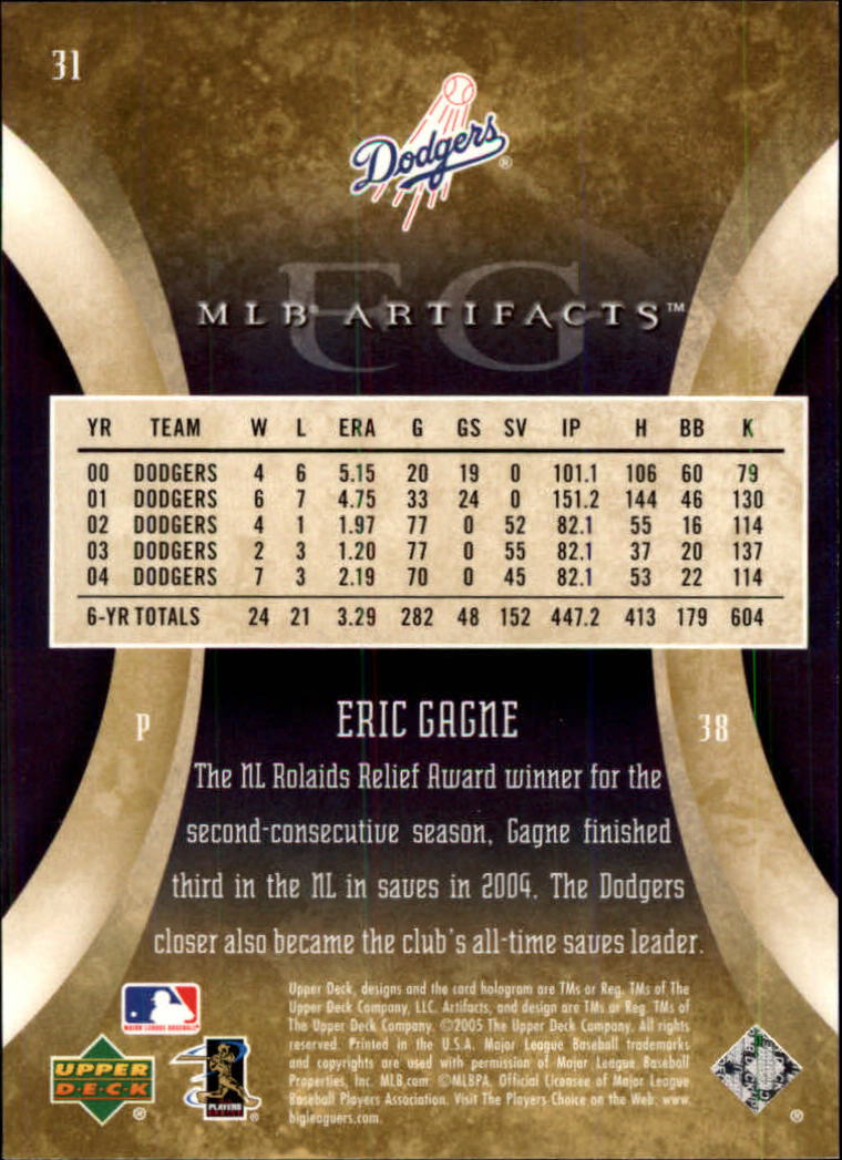 2005 Artifacts #31 Eric Gagne back image
