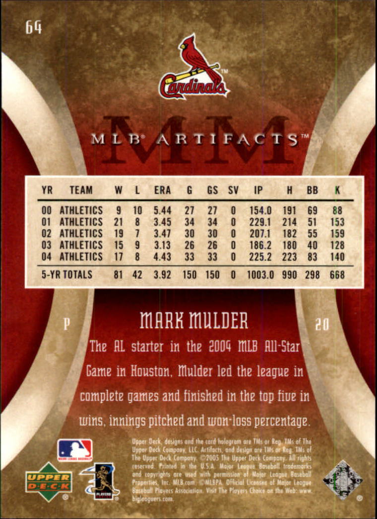 2005 Artifacts #64 Mark Mulder back image