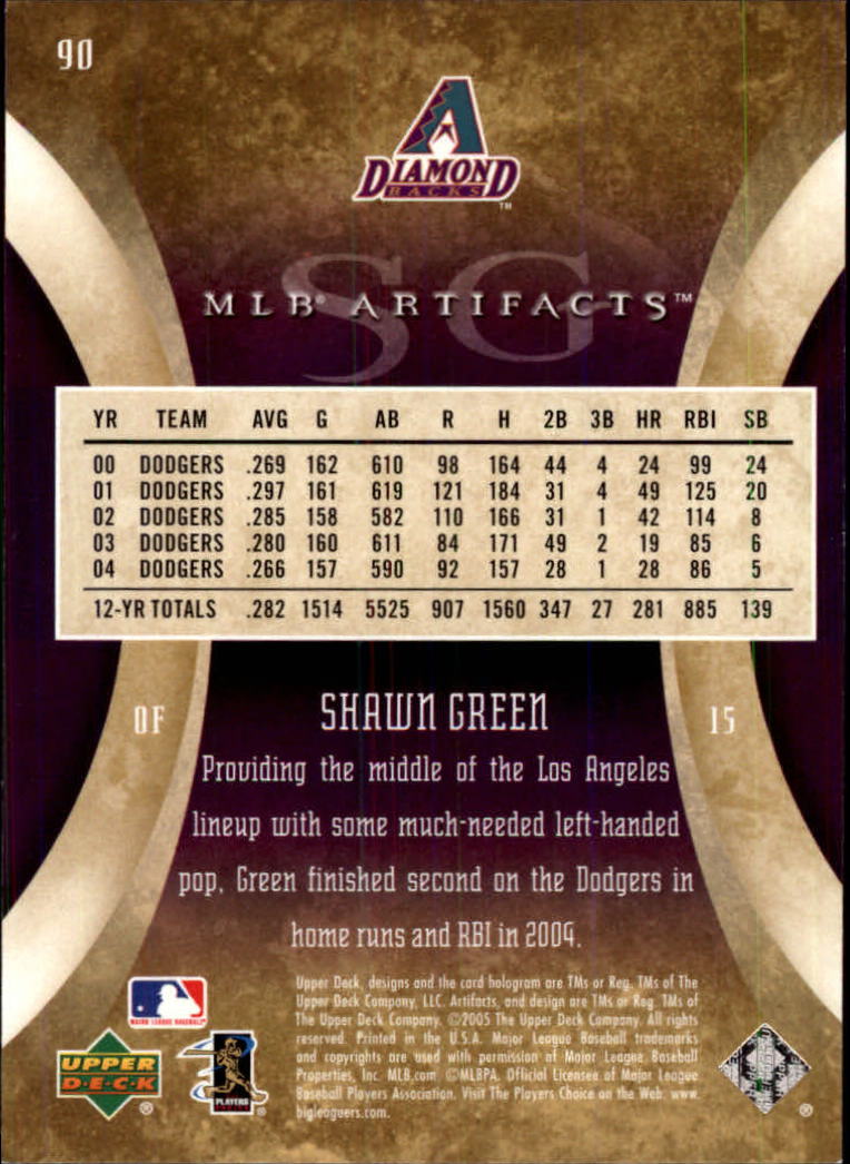 2005 Artifacts #90 Shawn Green back image