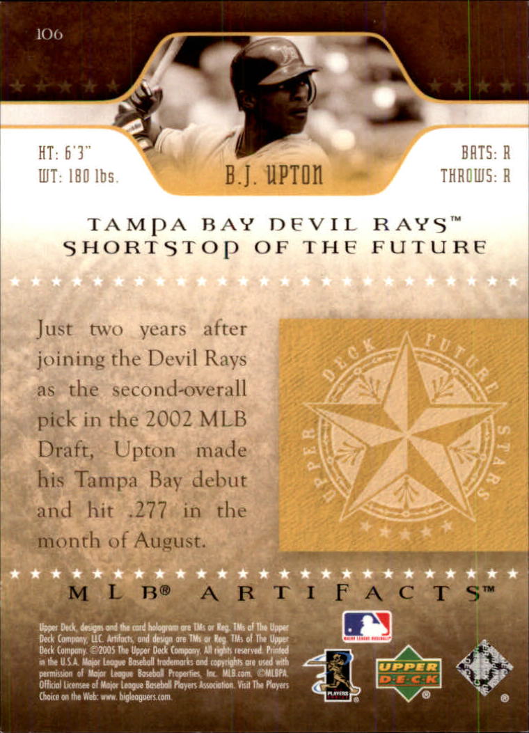 2005 Artifacts #106 B.J. Upton FS back image