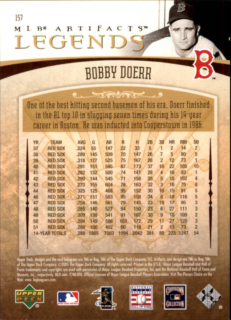 2005 Artifacts #157 Bobby Doerr LGD back image