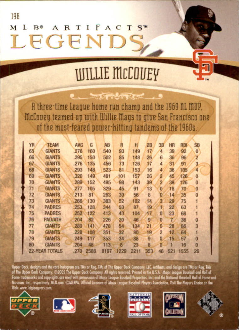 2005 Artifacts #198 Willie McCovey LGD back image