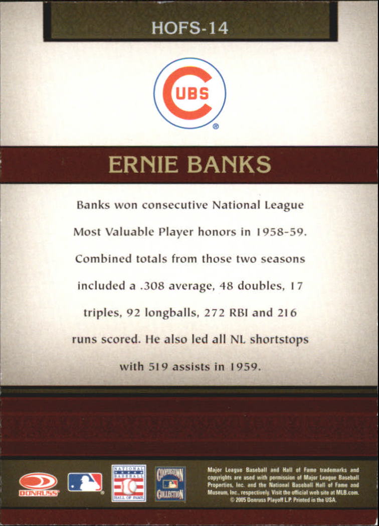 2005 Donruss Greats Hall of Fame Souvenirs #14 Ernie Banks back image