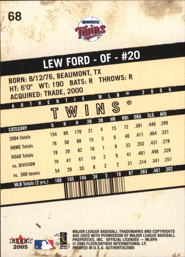 2005 Fleer Authentix #68 Lew Ford back image