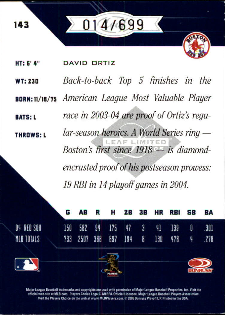 2005 Leaf Limited #143 David Ortiz back image