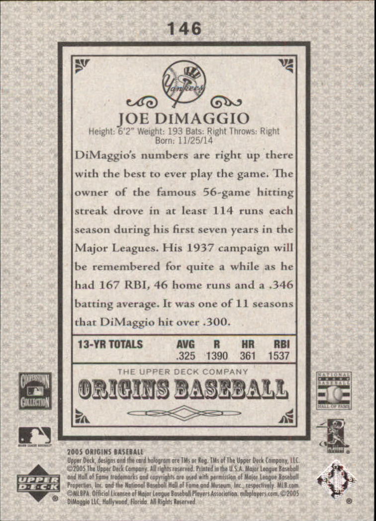 2005 Origins Old Judge #146 Joe DiMaggio RET back image