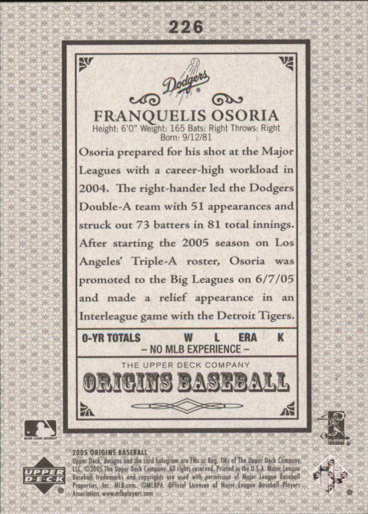2005 Origins Old Judge #226 Franquelis Osoria YS RC back image