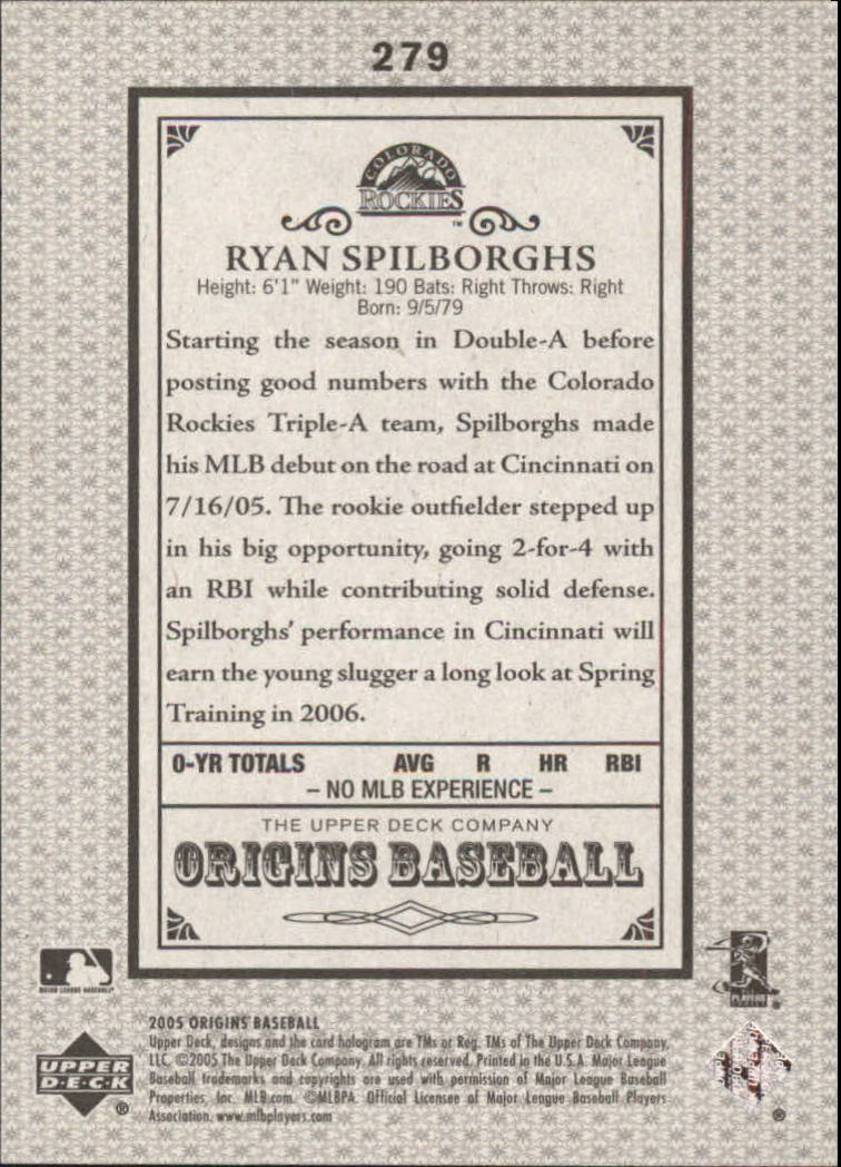 2005 Origins Old Judge #279 Ryan Spilborghs YS RC back image
