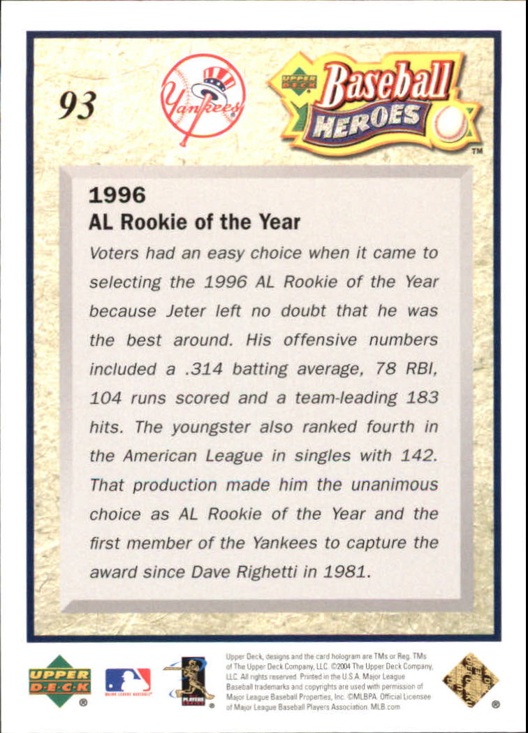 2005 Upper Deck Baseball Heroes Jeter #93 Derek Jeter back image