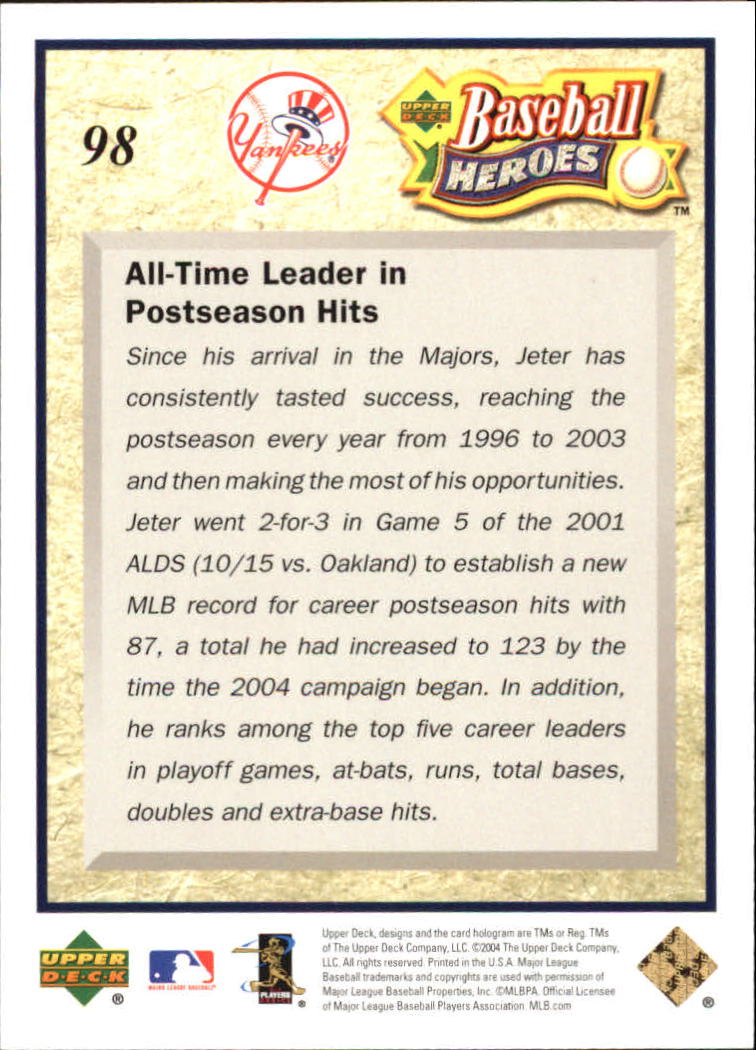 2005 Upper Deck Baseball Heroes Jeter #98 Derek Jeter back image