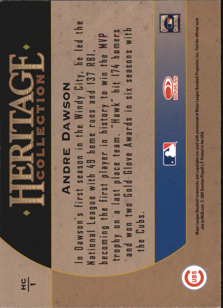 2005 Diamond Kings Heritage Collection #HC1 Andre Dawson back image