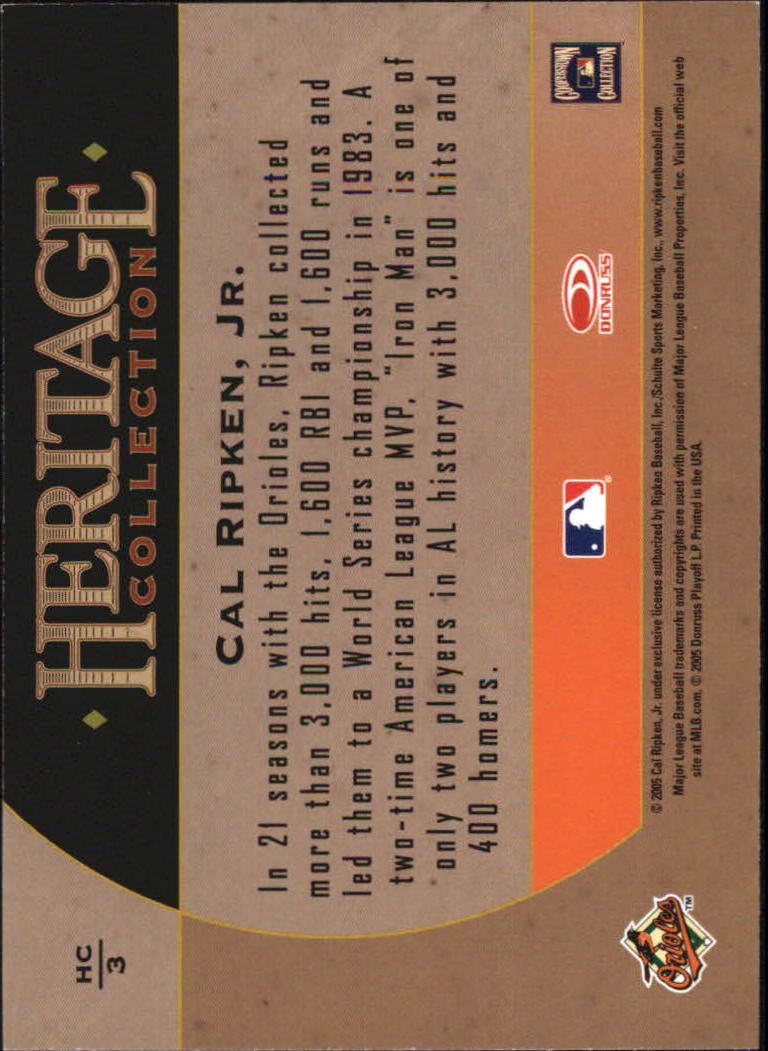 2005 Diamond Kings Heritage Collection #HC3 Cal Ripken back image