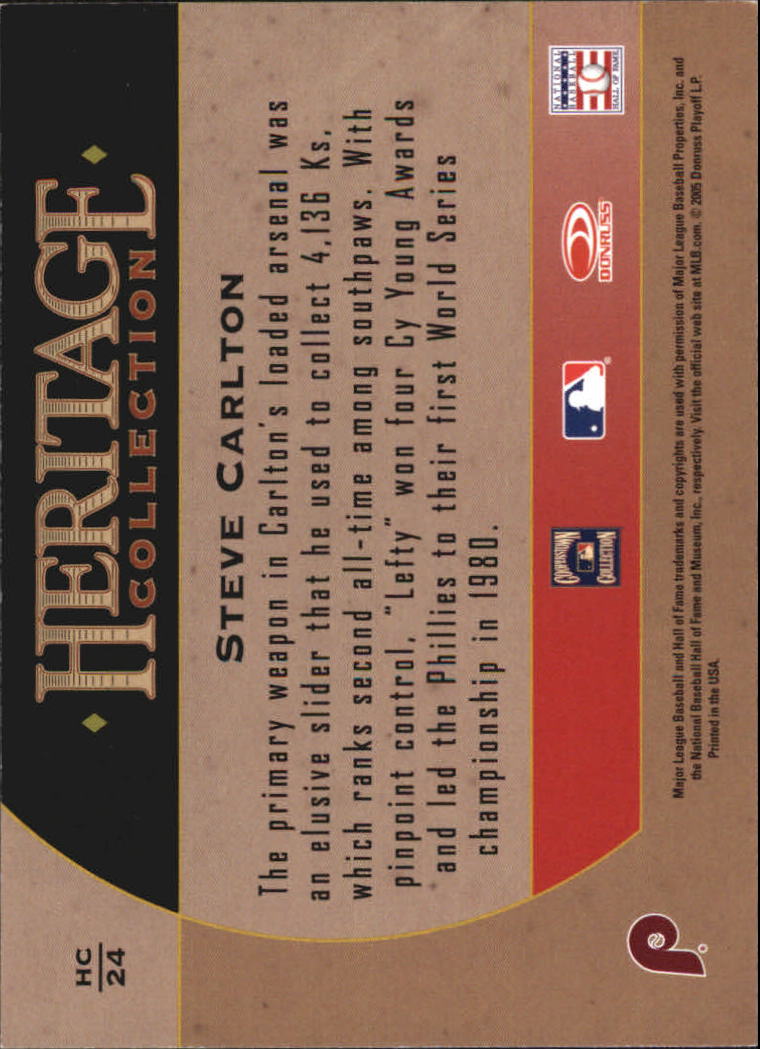 2005 Diamond Kings Heritage Collection #HC24 Steve Carlton back image