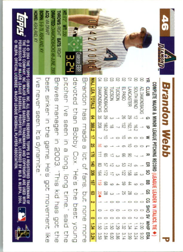 2005 Topps Gold #46 Brandon Webb back image