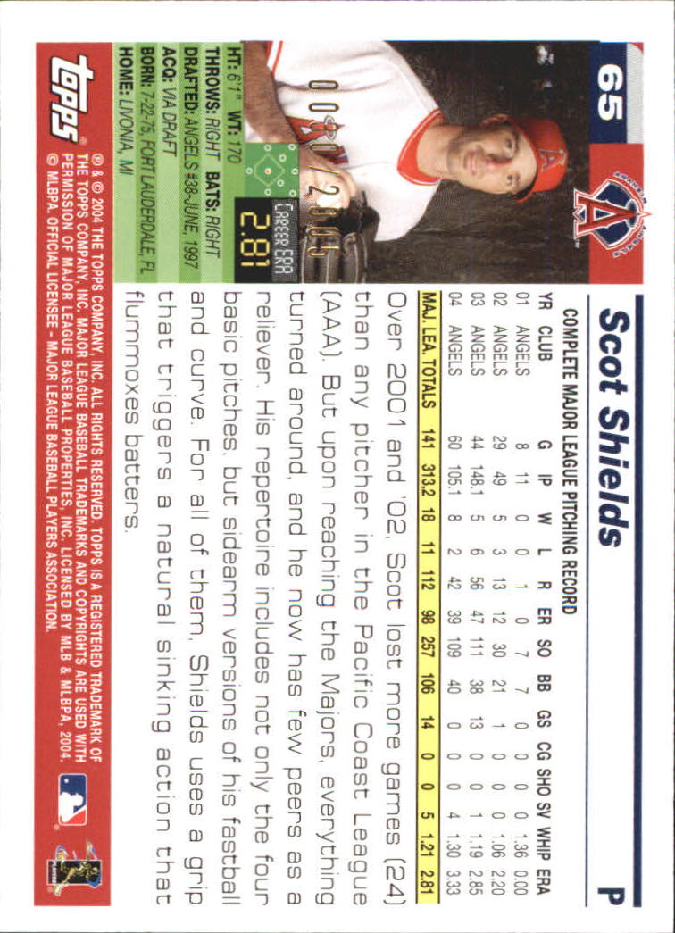2005 Topps Gold #65 Scot Shields back image