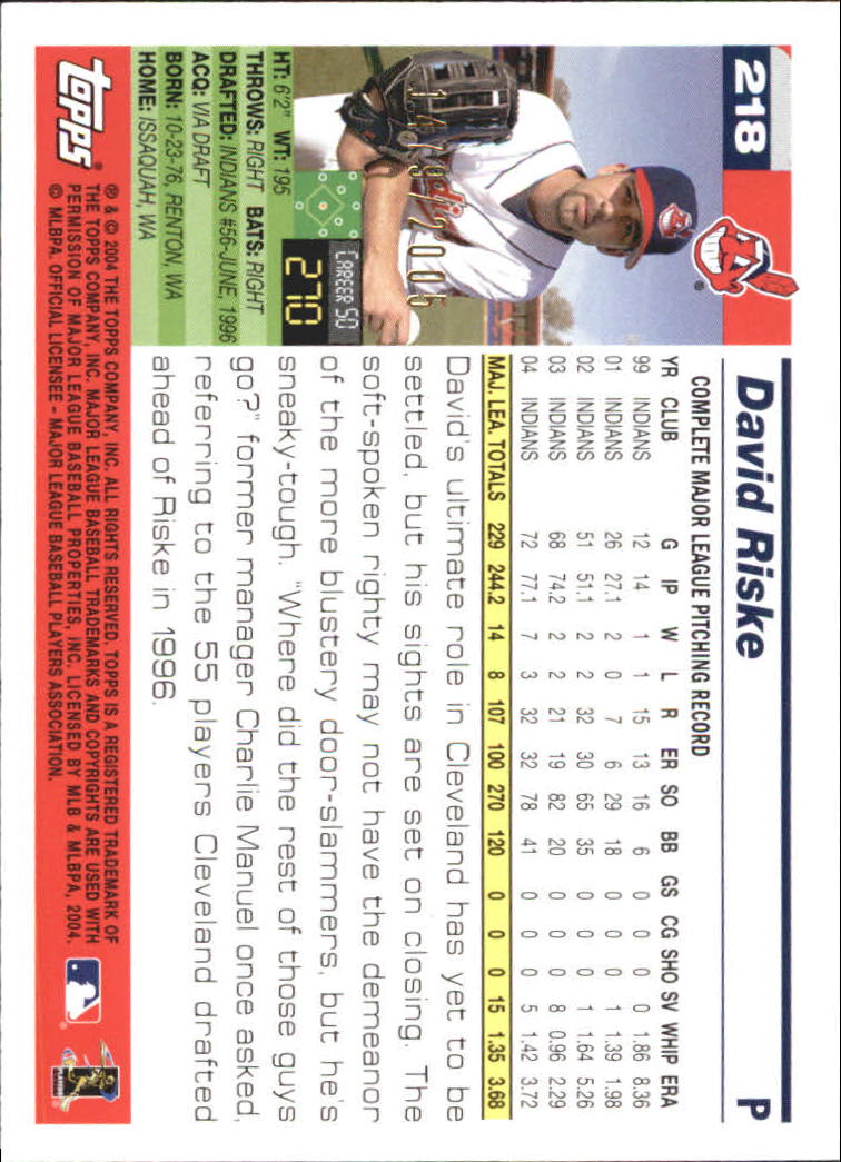 2005 Topps Gold #218 David Riske back image