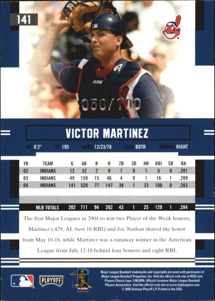 2005 Playoff Prestige Xtra Bases Purple #141 Victor Martinez back image