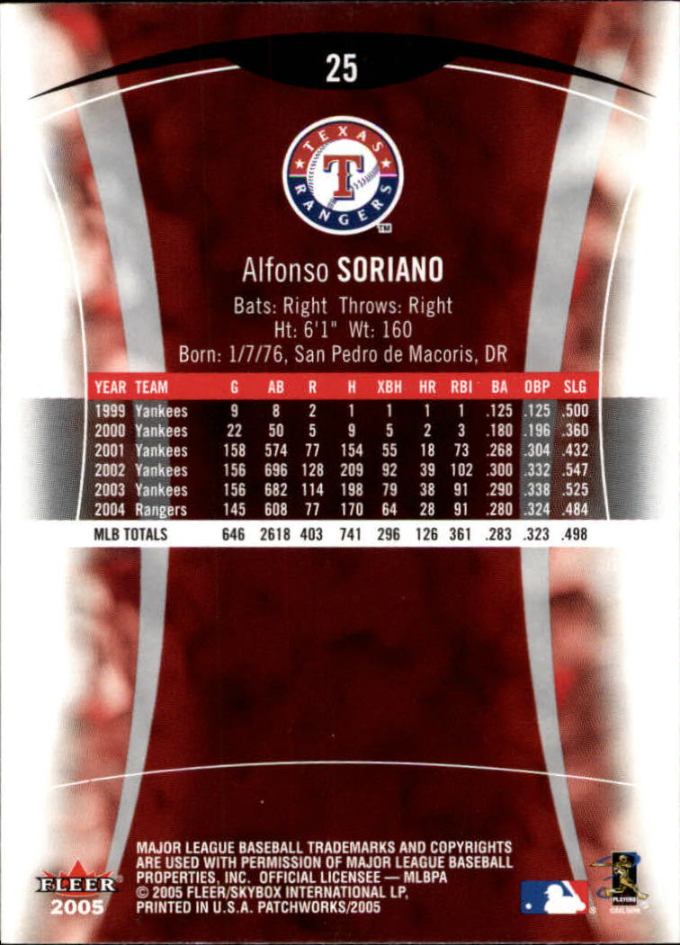 2005 Fleer Patchworks #25 Alfonso Soriano back image