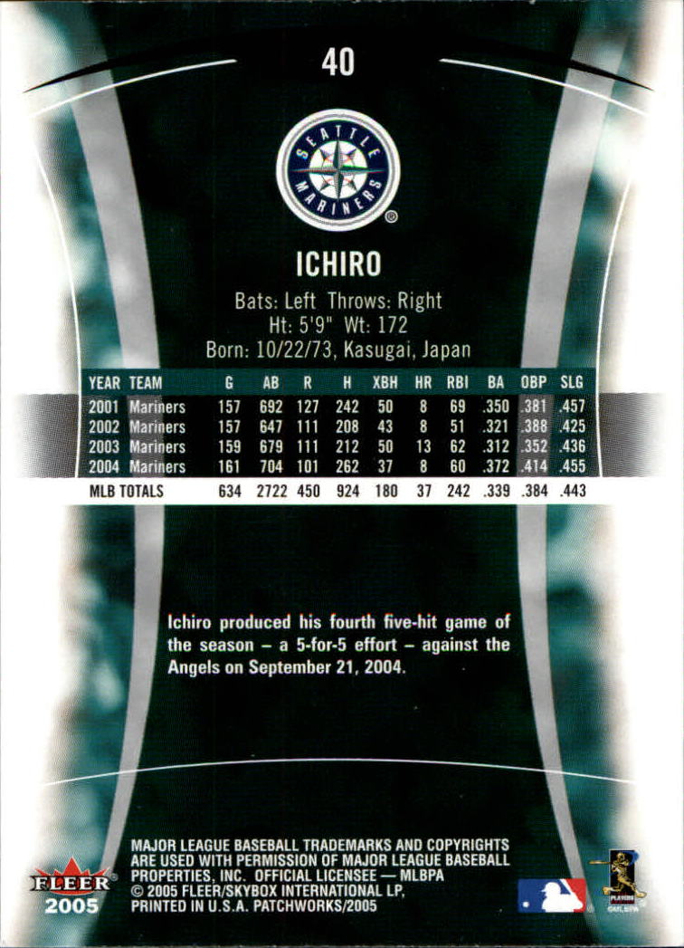 2005 Fleer Patchworks #40 Ichiro Suzuki back image