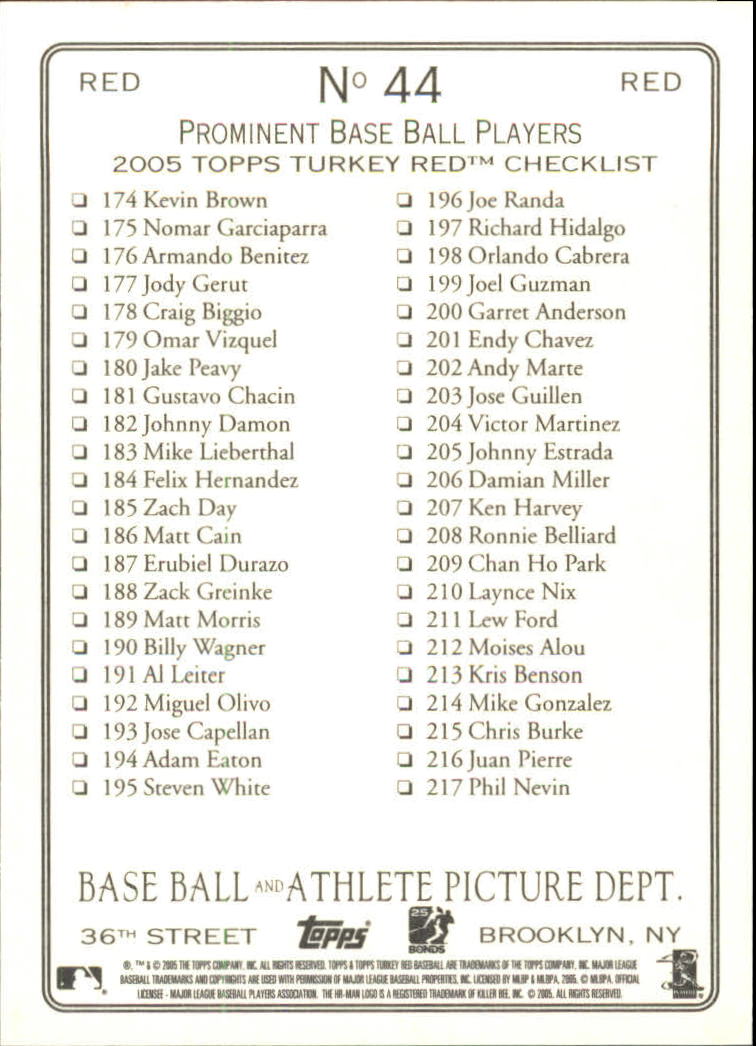 2005 Topps Turkey Red #44 Sheffield At Bat CL back image