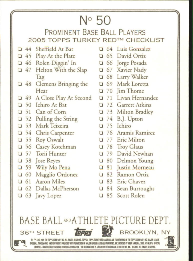 2005 Topps Turkey Red #50 Ichiro At Bat CL back image
