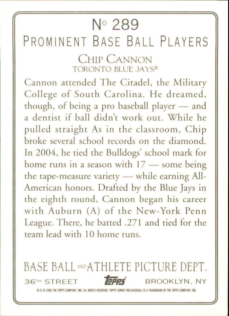 2005 Topps Turkey Red #289 Chip Cannon RC back image
