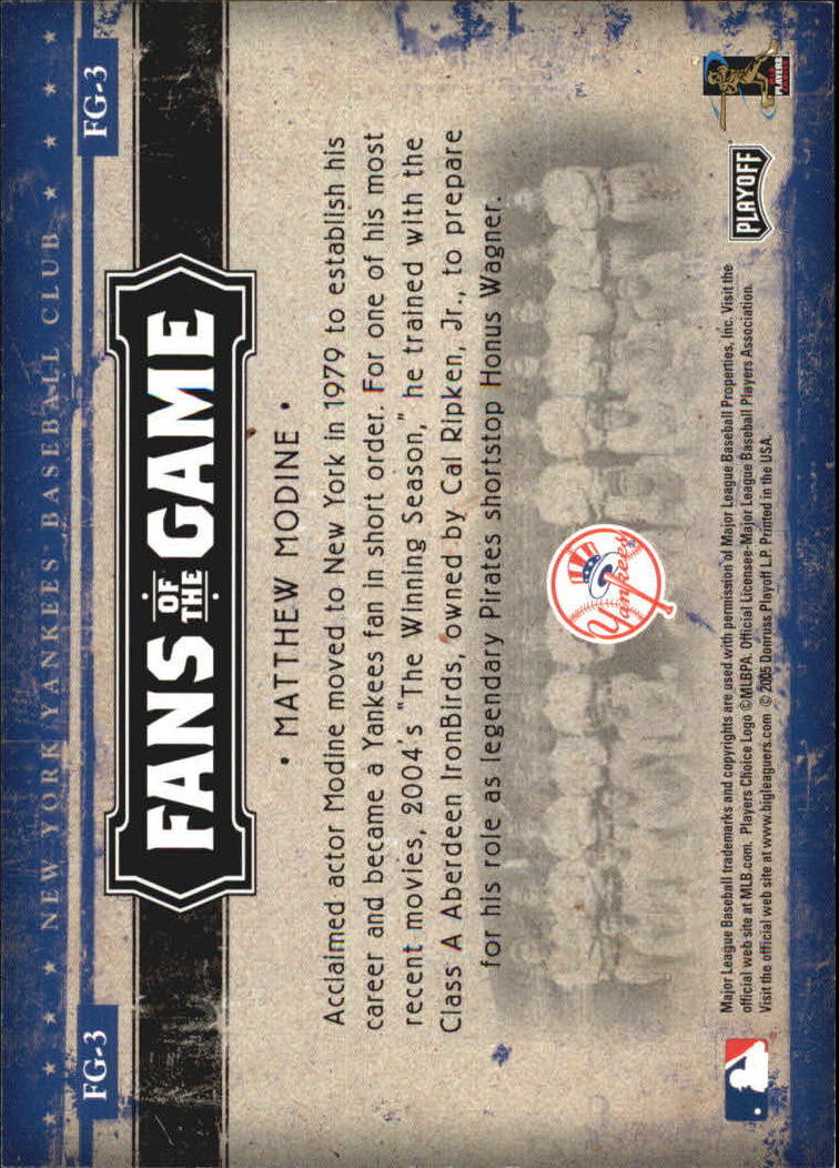 2005 Playoff Prestige Fans of the Game #3 Matthew Modine back image