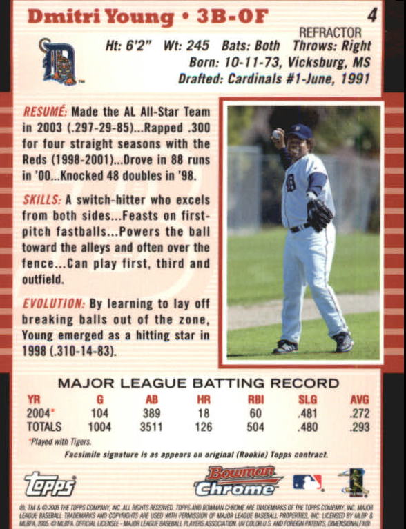 2005 Bowman Chrome Refractors #4 Dmitri Young back image